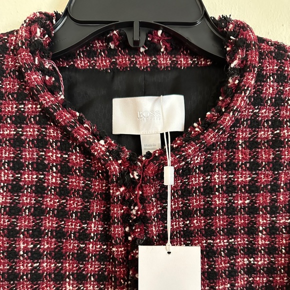 New Hugo Boss Johella Modern Tweed Cotton Blend Jacket. Red. Size 4 - Picture 4 of 15